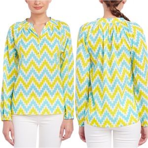 MACBETH Neon Bright Chevron Print Long Sleeve Blouse Top XS Sheer NWT Colorful